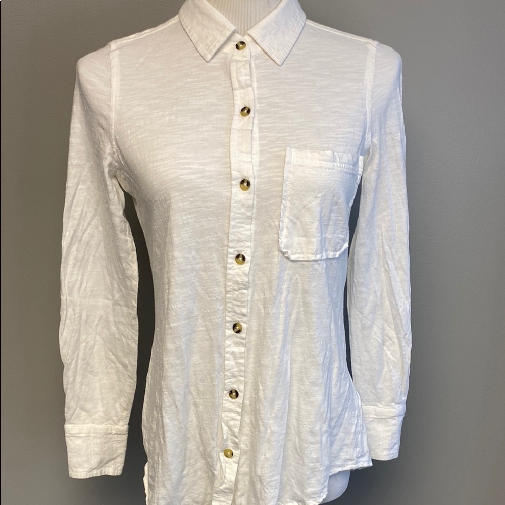 White Button Down Shirt with Collared Neckline and Long Sleeves